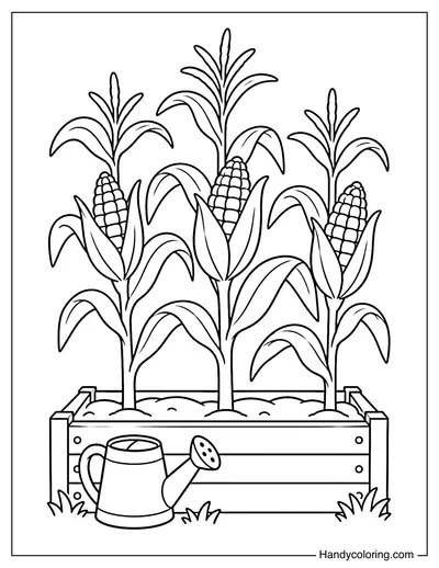 Corn Growing in Raised Garden Bed