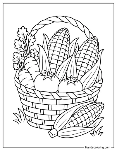 Corn with Carrot and Tomato Harvest Basket