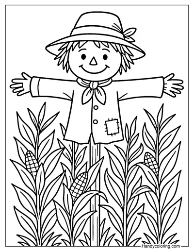 Cornfield Guardian Scarecrow Coloring Page