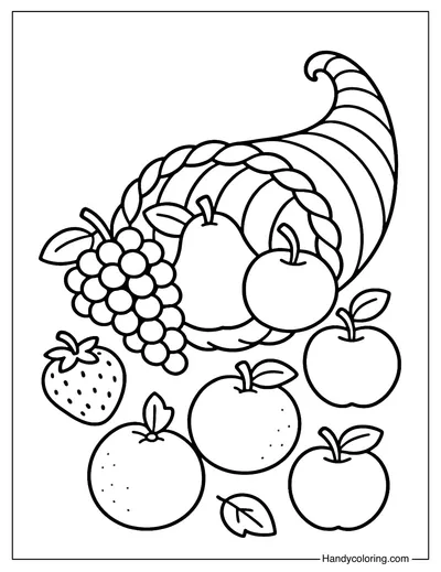 Cornucopia of Fruits Coloring Page