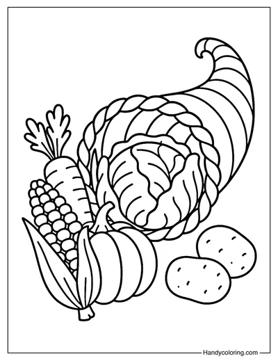 Cornucopia of Vegetables Coloring Page