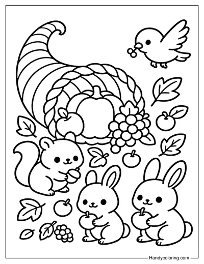 Cornucopia with Animals Coloring Page