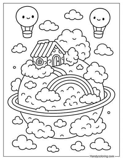 Cotton Candy Cloud Orbit Coloring Page