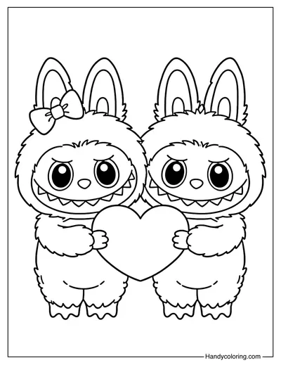 Couple Labubu with Heart Coloring Page