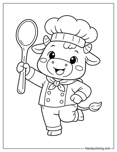 Cow Chef Holding A Spoon