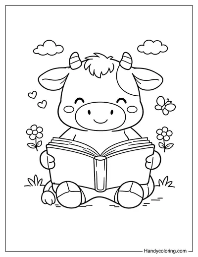 Cow Sitting And Reading Book