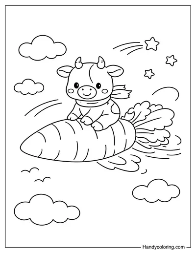 Cow Sitting on Flying Carrot