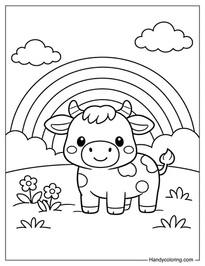 Cow Standing In Front Of A Rainbow