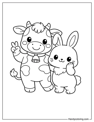 Cow Standing Next To A Bunny Friend