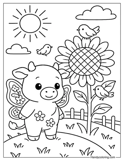 Cow Sunflower Hill Coloring Page