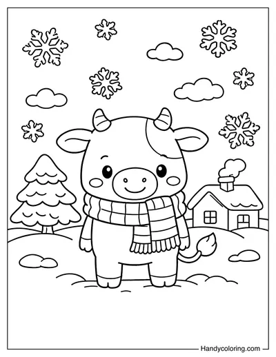 Cow Wearing Scarf In Winter