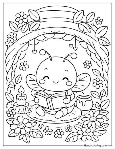 Cozy Bee Reading Book Coloring Page