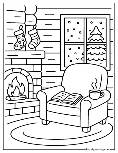 Cozy Cabin Reading Time Coloring Page