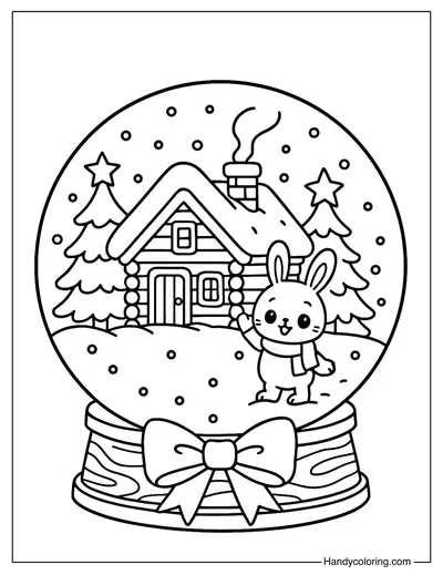Cozy Cabin Snow Globe Coloring Page