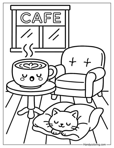 Cozy Coffee Shop Coloring Page