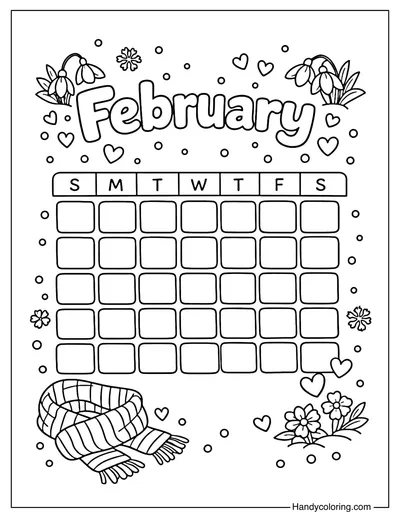 Cozy February Calendar Coloring Page