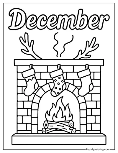 Cozy Fireplace December Coloring Page