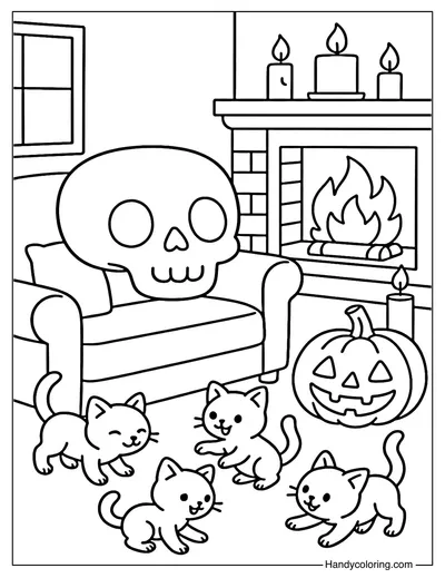 Cozy Halloween Skull Coloring Page