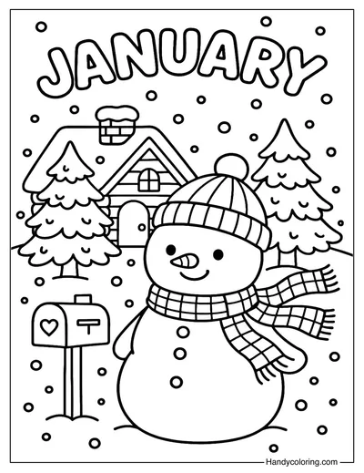 Cozy January Snowman Coloring Page