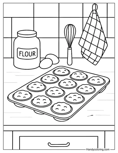 Cozy Kitchen Baking Coloring Page