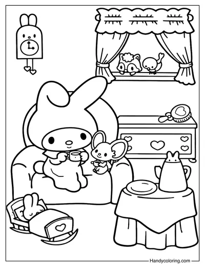 Cozy Living Room My Melody Coloring Page