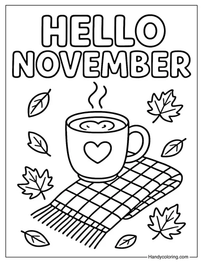 Cozy Mug Hello November Coloring Page