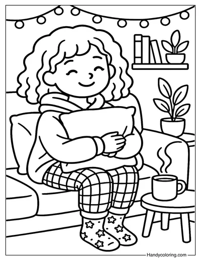 Cozy Night with Girl Coloring Page