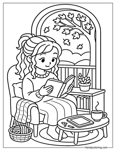 Cozy Reading Corner Coloring Page