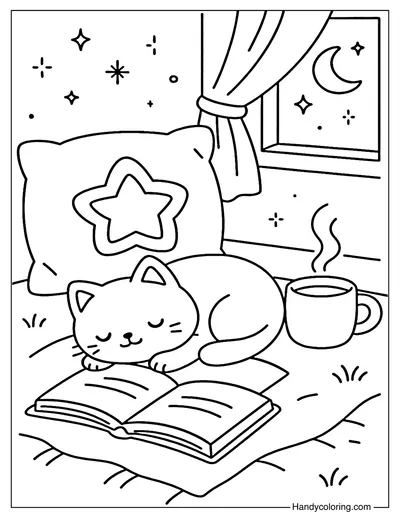 Cozy Reading Nook Coloring Page