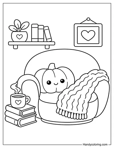 Cozy Reading Nook with Pumpkin Pillow