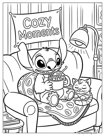 Cozy Room Stitch Coloring Page