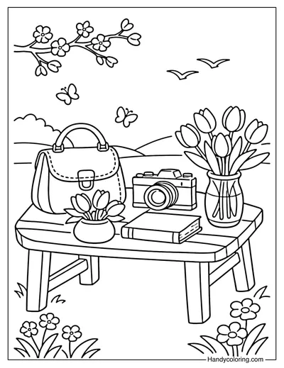 Cozy Spring Table Coloring Page