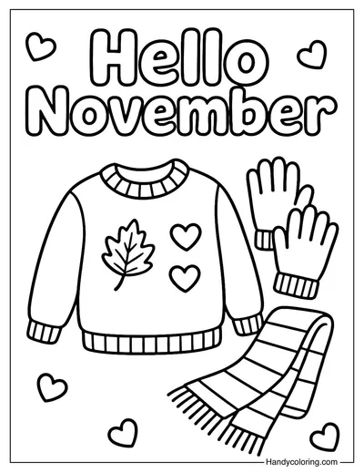 Cozy Sweater Hello November Coloring Page