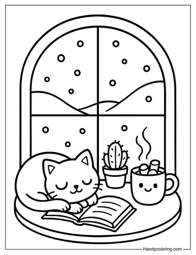 Cozy Window Scene Coloring Page