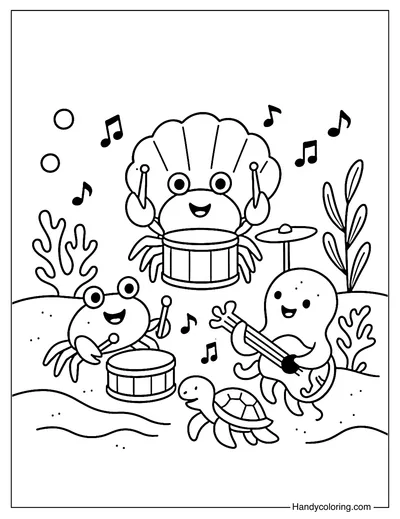 Crab Music Band Coloring Page