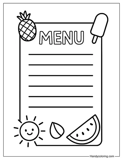 Create Your Summer Treat Menu Coloring Page