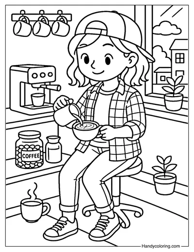 Creative Barista Corner Coloring Page