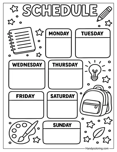 Creative Weekly Schedule Coloring Page