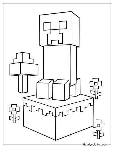Creeper Standing on Grass Block