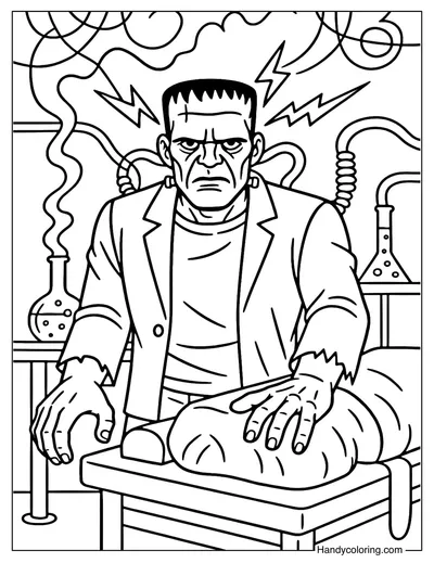 Creepy Laboratory Frankenstein Coloring Page