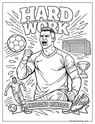 Cristiano Ronaldo Hard Work Coloring Page