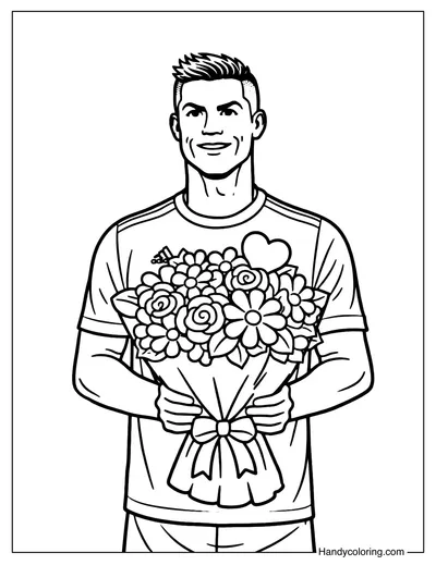 Cristiano Ronaldo Holding Flowers Coloring Page