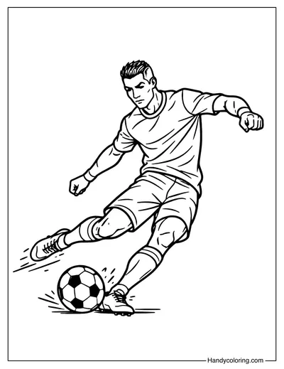 Cristiano Ronaldo Shooting Ball Coloring Page