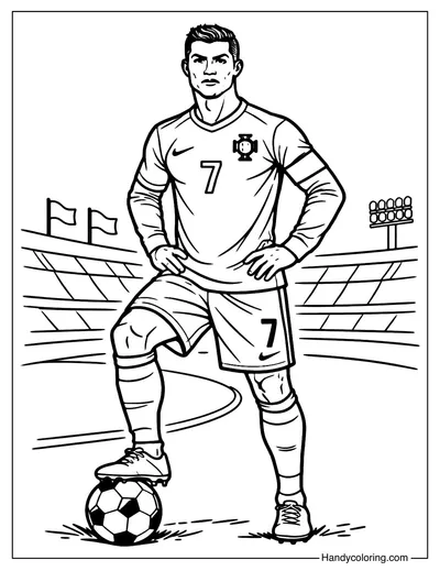 Cristiano Ronaldo With Ball Coloring Page