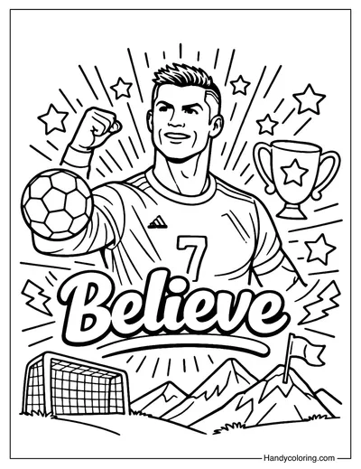 Cristiano Ronaldo with Believe Coloring Page