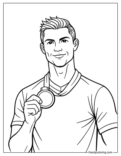 Cristiano Ronaldo with Medal Coloring Page