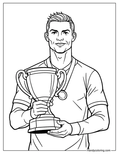 Cristiano Ronaldo with Trophy Coloring Page