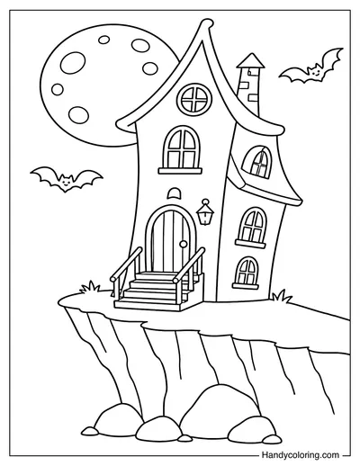 Crooked Haunted House on a Cliff