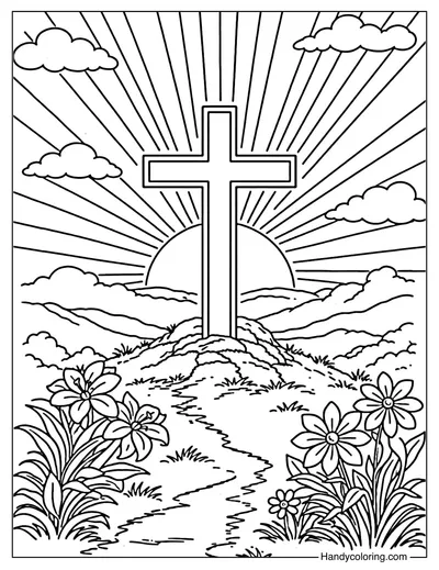 Cross Standing on a Hilltop with The Sunrise