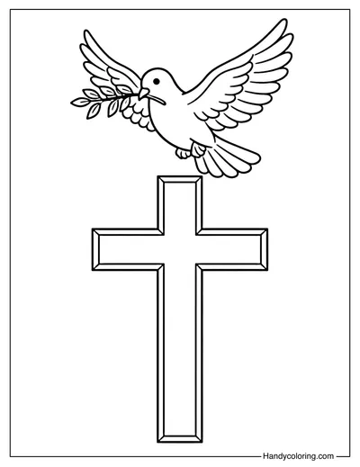 Cross with Dove Bird Color Page